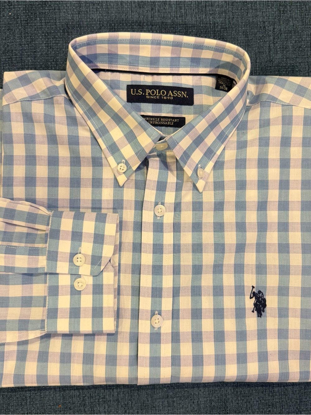 U.S. Polo Assn. Light Blue and White Check Dress Shirt